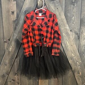 Chic Red and Black Plaid Kids Dress